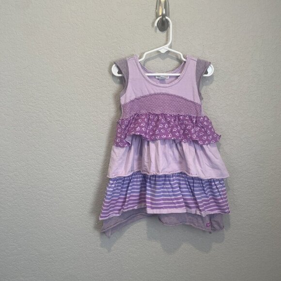 Naartjie Kids Girls 2T Purple Floral Short Sleeve Dress Tiered Ruffles Elephant - Picture 2 of 10